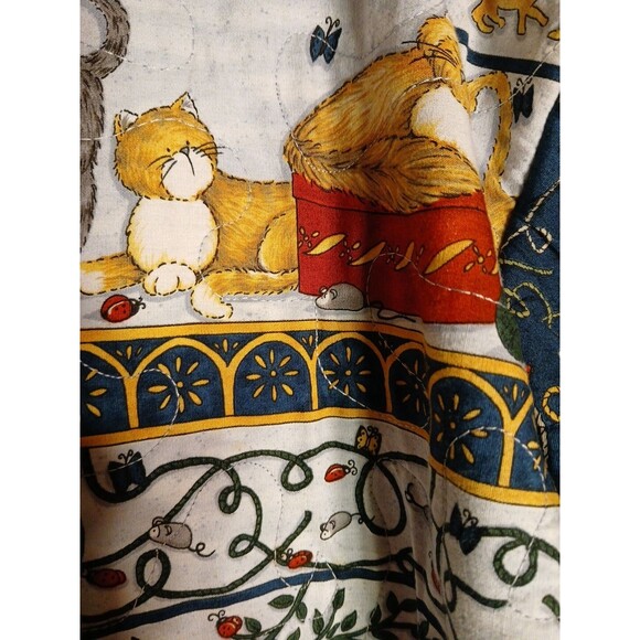 Womens S-M Cats Tapestry Quilted Longsle Jacket/Cat Button VIBRANT COLORS - Picture 8 of 16